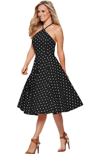 BY610141-2 Black White Polka Dot Flared Vintage Dress